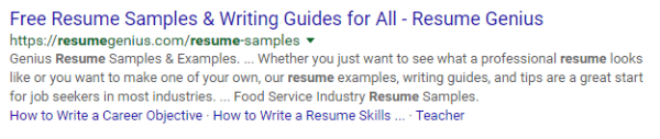 Basic Google resume search example
