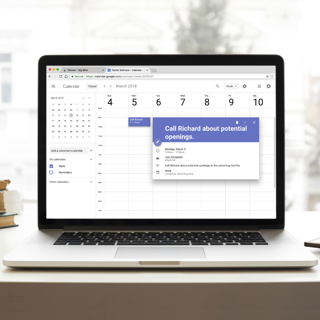 big biller calendar integration