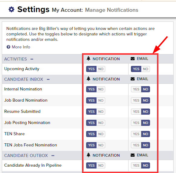 notification and email settings in Top Echelon Recruiting Software