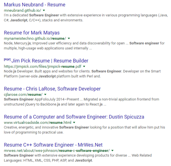 Google resume search example with excluded terms