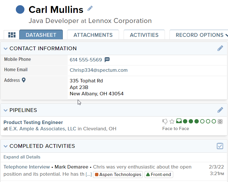 Candidate Management Interface for Applicant Tracking